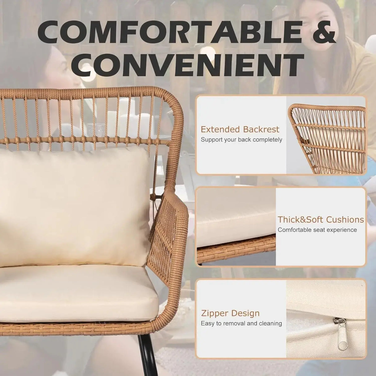 3 Piece Outdoor Wicker Furniture Bistro Set, Rattan Chairs Conversation Sets Porch Furniture - Julia M LifeStyles