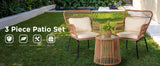 3 Piece Outdoor Wicker Furniture Bistro Set, Rattan Chairs Conversation Sets Porch Furniture - Julia M LifeStyles
