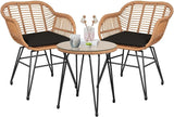 3 Piece Outdoor Wicker Furniture Bistro Set, Rattan Chairs Conversation Sets Porch Furniture - Julia M LifeStyles