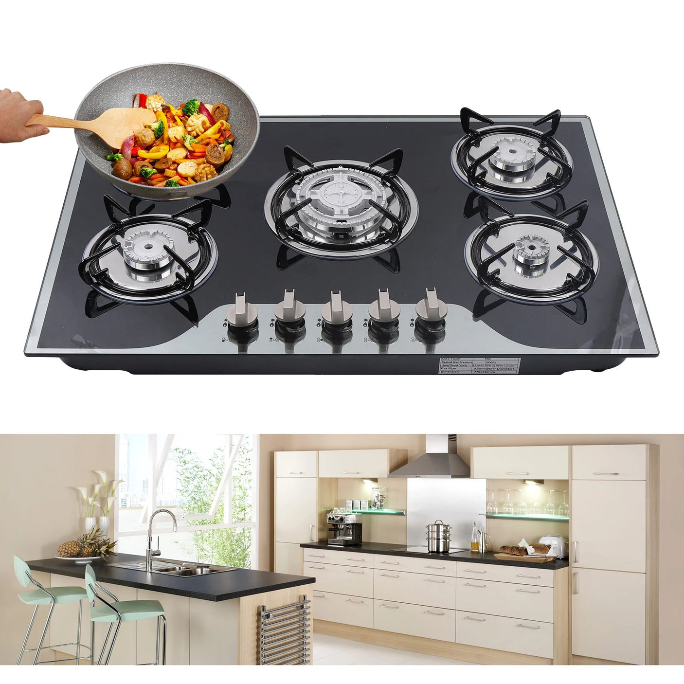 30.3" LPG/NG Gas COOKTOP Built-in 5Burner Stove Hob Cooktop Tempered Glass - Julia M LifeStyles
