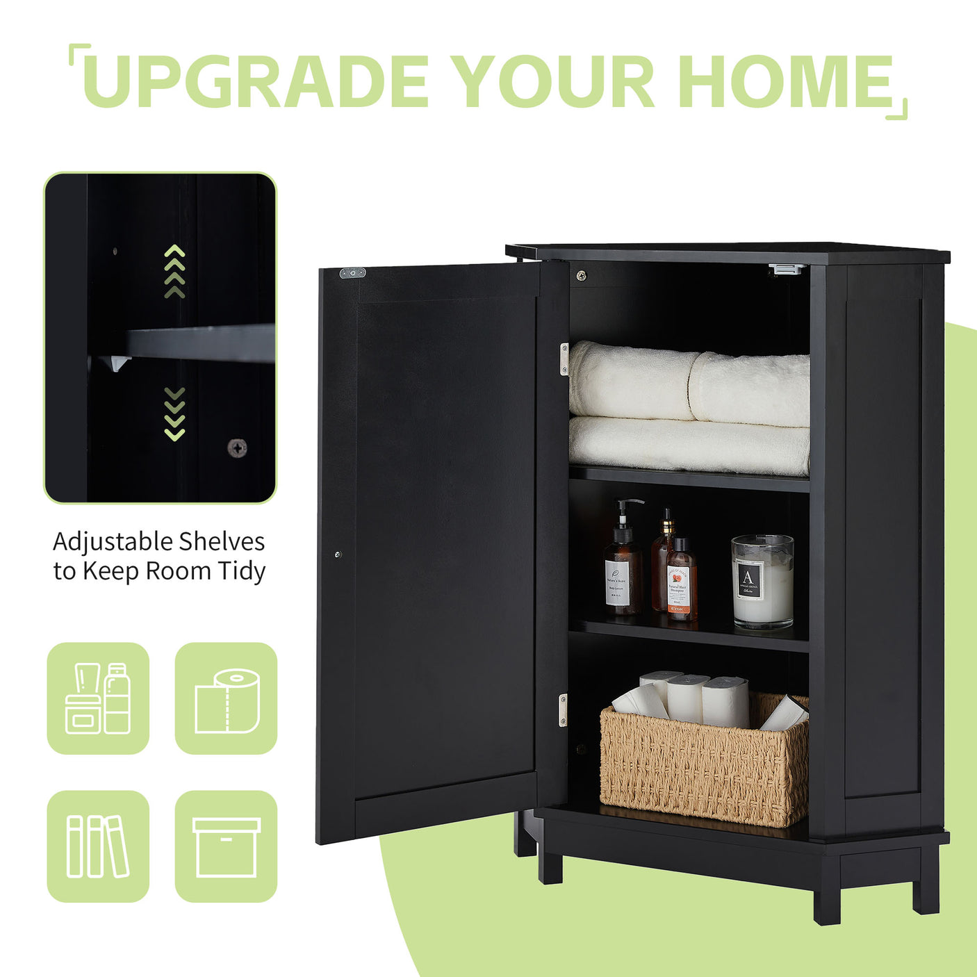 Black Bathroom Cabinet Triangle Corner Storage Cabinet with Adjustable Shelf Modern Style MDF Board - Julia M LifeStyles
