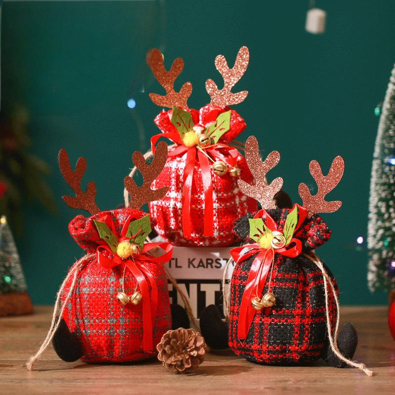 European Style Antlers Checkered Cloth Apple Gift Bag