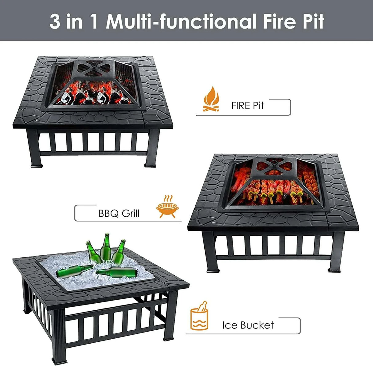 32 Inch Square Fire Pit - Stay Warm and Entertained Outdoors with Our Wood Burning Firepit - Includes Waterproof Cover, Poker, Grill, and Spark Screen 32 Inch Square Fire Pit - Stay Warm and Entertained Outdoors with Our Wood Burning Firepit - Includes Waterproof Cover, Poker, Grill, and Spark Screen 3256804257127419-United States fire pit 207