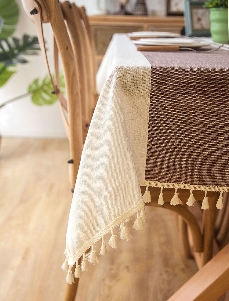 European Style 90x90 cm Decorative Linen Tablecloth with Tassels - Waterproof & Oilproof
