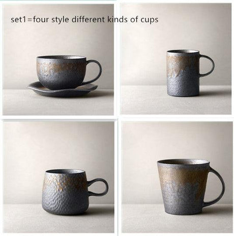 Vintage stoneware coffee cup made of pottery with rustic design