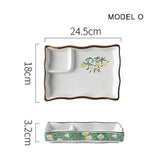 Dumpling plate sushi plate round square plate with soy sauce and vinegar partitioned snack plate ceramic plate for home use