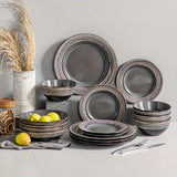 16-Piece Premium Stoneware Dinnerware Set - Elegant Bark Glaze, Scratch-Resistant & Dishwasher Safe - Modern Grey, Perfect for everyday Home Dining and Family of 4