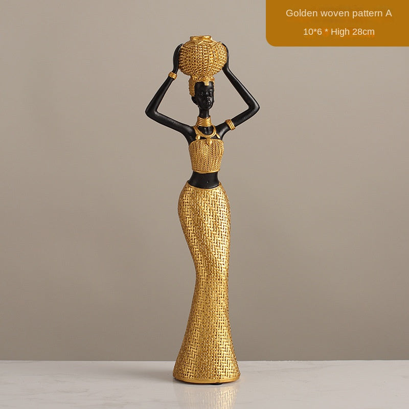 Elegant Golden Resin African Girls' Ethnic Home Sculptures