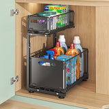 Luxury 2-Tier Adjustable Pull-Out Cabinet Organizer – Premium Carbon Steel Storage Solution