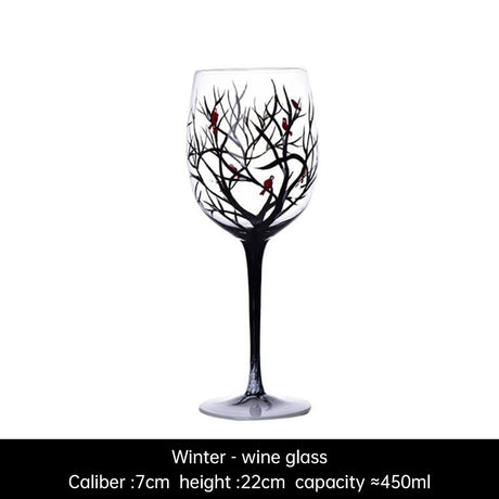 Light luxury ins crystal glass wine glass hand-painted household goblet four seasons painted wine glass