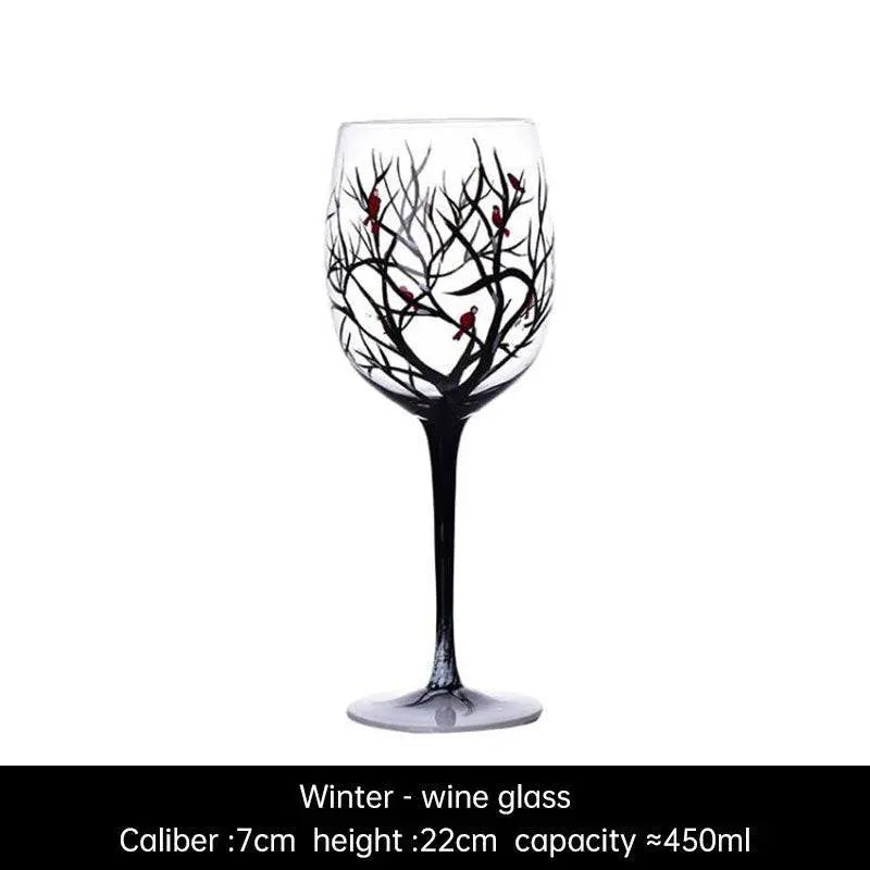 Hand-painted crystal glass wine goblet featuring four seasons design on premium crystal