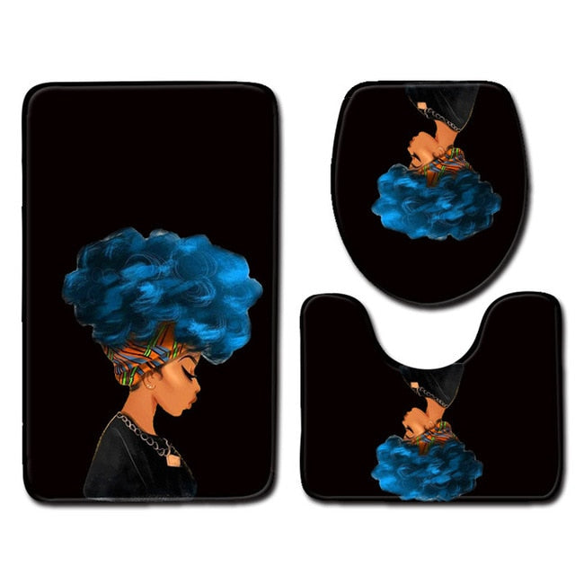 Bathroom Accession 3pcs/Set Star Girl Prited Bathroom Non-Slip Pedestal Rug + Lid Toilet Cover + Bath Mat - Julia M LifeStyles