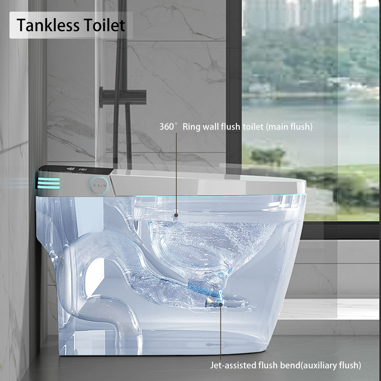 Smart Toilet with Heating, Portable Toilet with Automatic Opening and Closing, 1.28GPF Water Tank Free Toilet, White