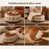 Heritage Floral Storage Ottoman Pouf – Vintage Leather-Style Accent Cover