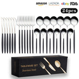Cutlery Set Stainless Steel Knife Fork Set 24-Piece Tableware Set Golden Steak Knife Fork Spoon 6-Person Set eprolo