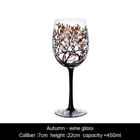 Light luxury ins crystal glass wine glass hand-painted household goblet four seasons painted wine glass