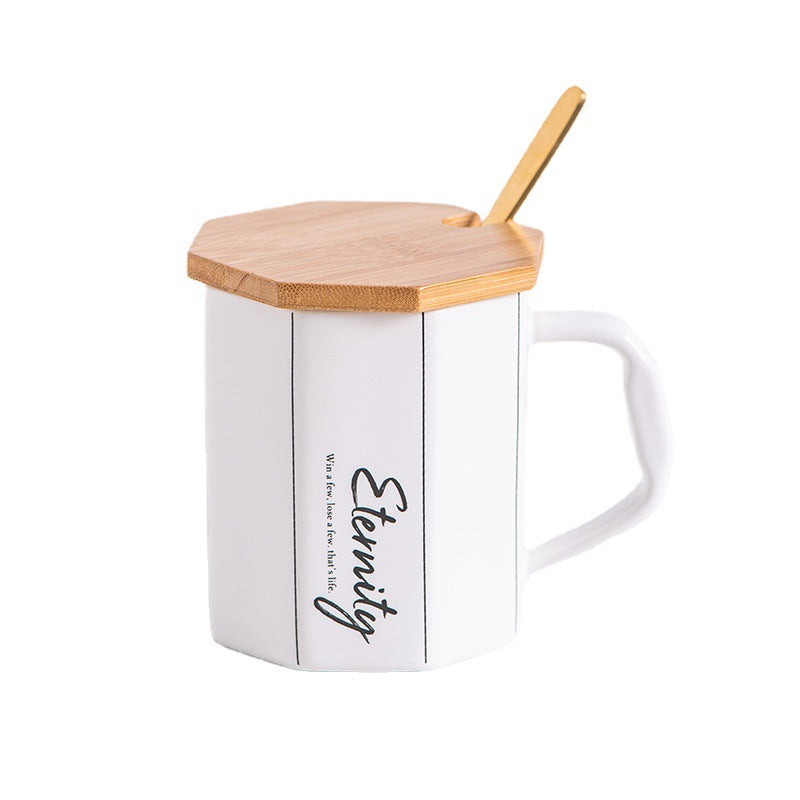 Octagonal Nordic Ins Style Ceramic Cup With Lid Home Office High-End Couple Water Cup