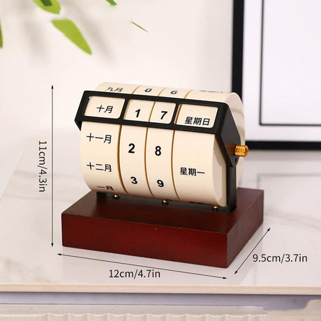 Creative Wooden Desk Calendar with Rotating Perpetual Calendar, Cute Desktop Decor for Office and Home