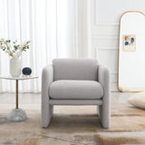 Armchair with wavy armrests, metal decorations on both sides of the armrests, made of Teddy cloth, light gray