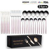 Cutlery Set Stainless Steel Knife Fork Set 24-Piece Tableware Set Golden Steak Knife Fork Spoon 6-Person Set eprolo