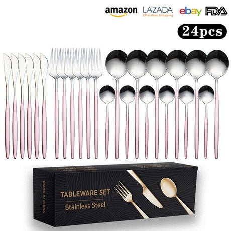 Cutlery Set Stainless Steel Knife Fork Set 24-Piece Tableware Set Golden Steak Knife Fork Spoon 6-Person Set eprolo