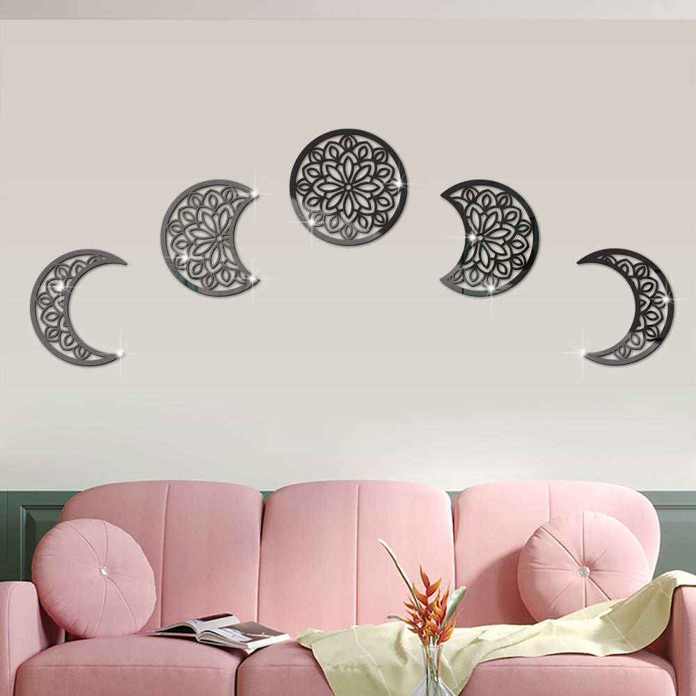 European Style 3D Stereoscopic Moon Phase Acrylic Mirror Wall Sticker