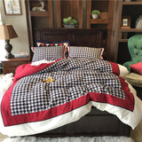 American Retro Cotton Velvet Houndstooth Bedding Set in Retro Red