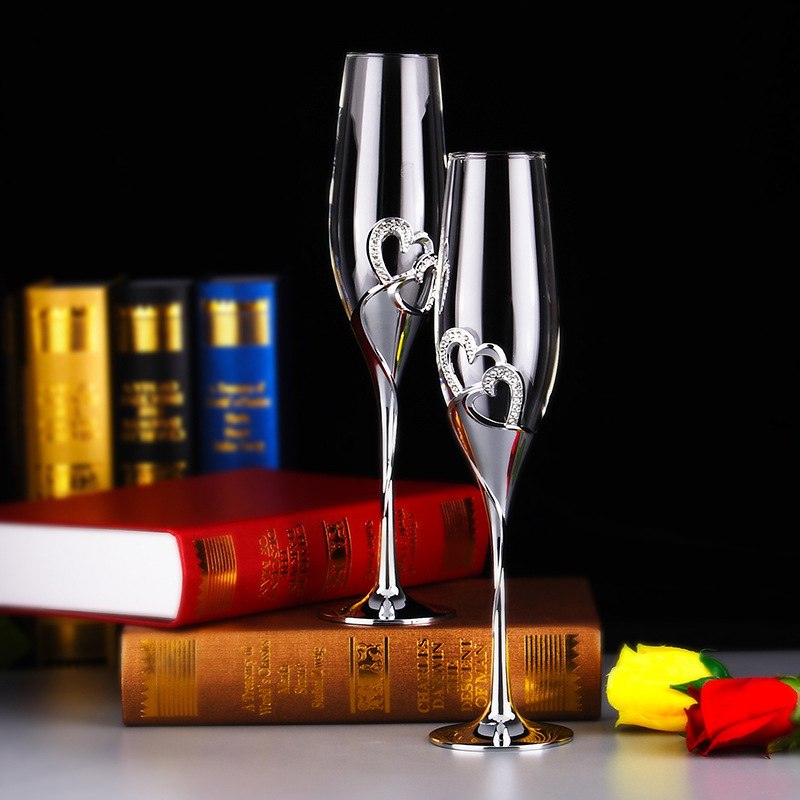 1 Pair Crystal Wedding Toasting Champagne Cups Flutes Glasses Cup Wedding Party Marriage Decoration Bar Tool