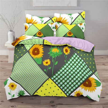 3 piece bedding set with sunflower pattern 3D digital printing quilt set