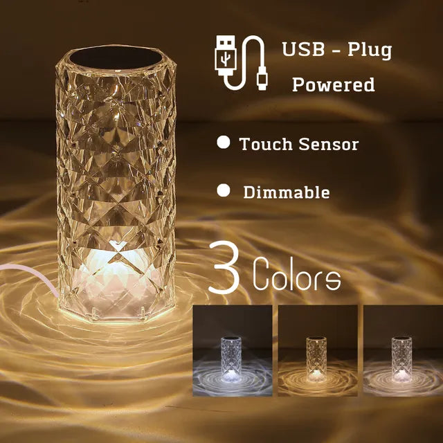 Crystal decorative desk lamp bedroom bedside touch remote control rose light LED charging atmosphere night light Julia M Home & Kitchen