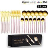 Cutlery Set Stainless Steel Knife Fork Set 24-Piece Tableware Set Golden Steak Knife Fork Spoon 6-Person Set eprolo