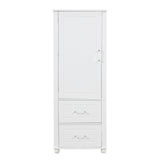 Tall bathroom storage cabinet with two drawers and adjustable shelves for independent storage