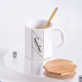 Octagonal Nordic Ins Style Ceramic Cup With Lid Home Office High-End Couple Water Cup