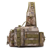 Men's Fishing Backpack: Equipped with bait box, equipment storage bag, pole holder, sling & shoulder bag design.