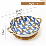 7.5inch Japanese Household Noodle Bowl Ceramic Soup Bowl With Handle Salad Pasta Bowl Kitchen Tableware Microwave Oven Bakware