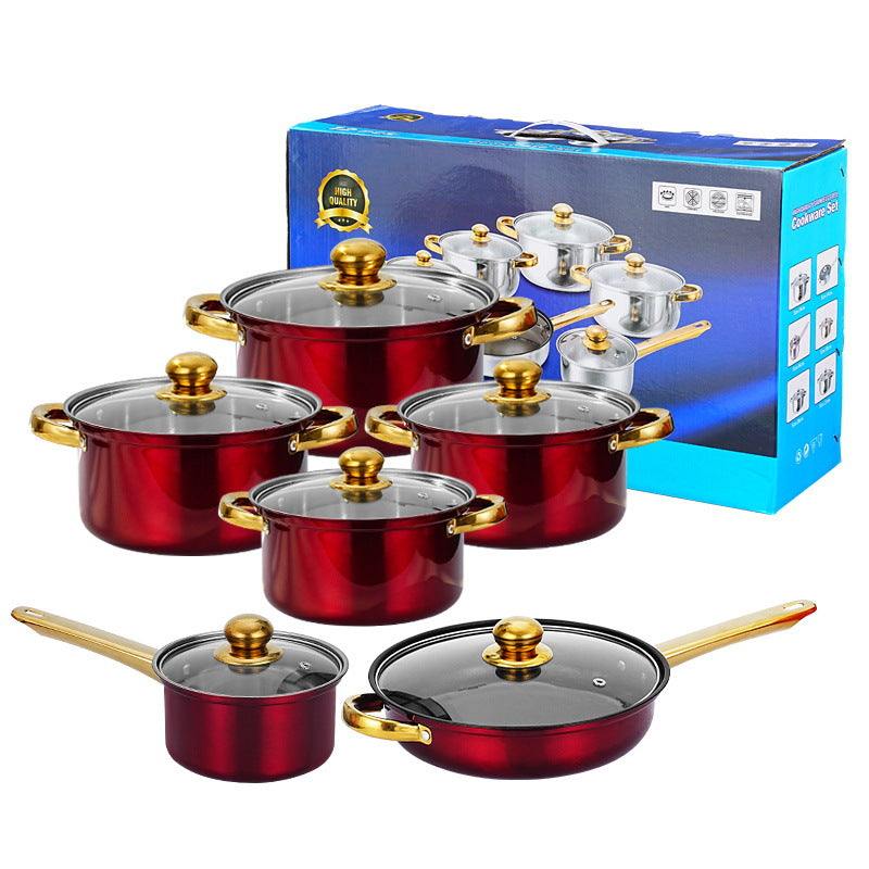 12 - piece wine - red non - stick stainless - steel soup pot set, induction - friendly for kitchen use. eprolo