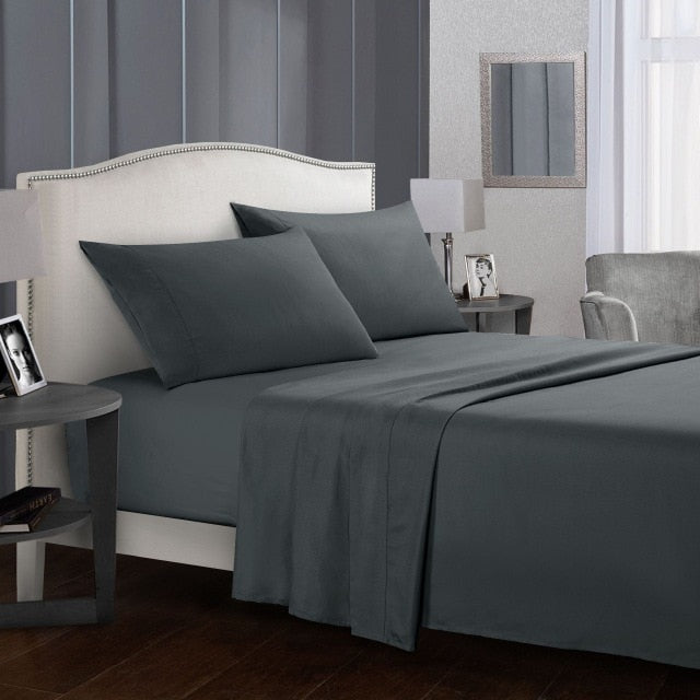 Pure Color Bedding Set Bed Linens Flat Sheet+Fitted Sheet+Pillowcase Queen/ King Size Gray Soft comfortable white Bed set40 - Julia M LifeStyles