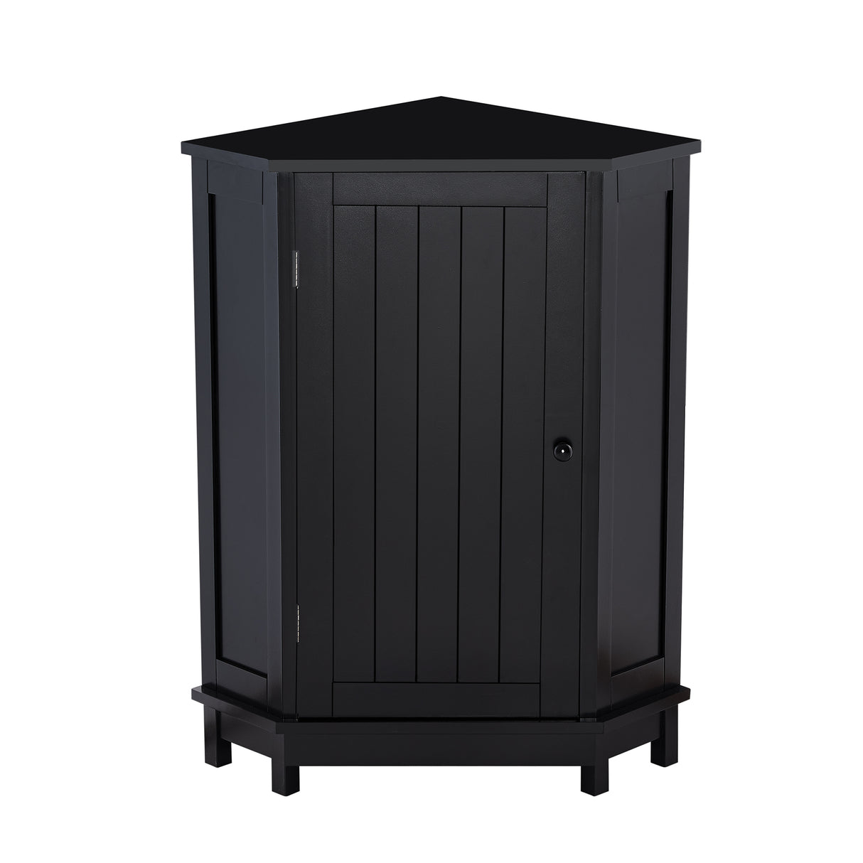 Black Bathroom Cabinet Triangle Corner Storage Cabinet with Adjustable Shelf Modern Style MDF Board