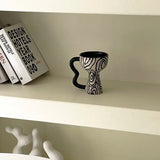 High-value French coffee cup retro ceramic mug creative handle ring tall water cup latte flower cup