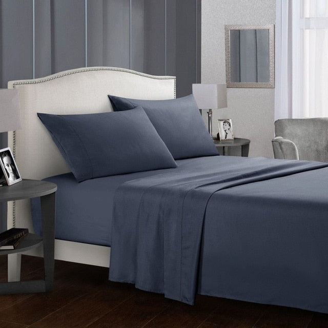 White Bedding Set Queen size Bed sheets Solid color Flat Sheet+Fitted Sheet+Pillowcase Bed Linens - Julia M LifeStyles