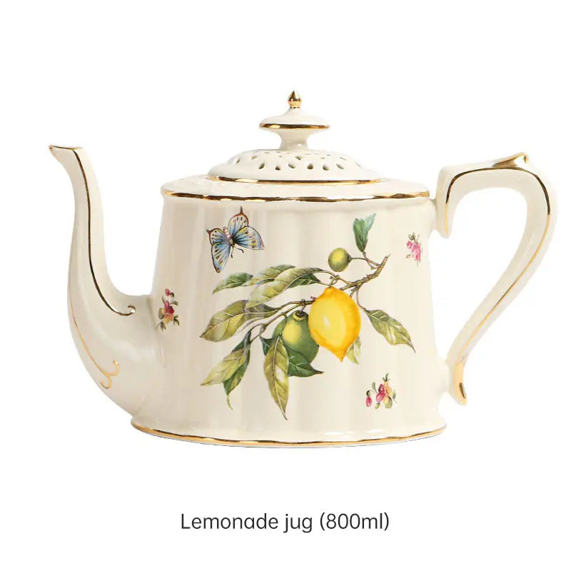 European - style Elegant Lemon Espresso Cups Set: Includes Tea Cups, Saucers, Ceramic Mugs, and a Dessert Plate eprolo