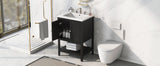 24" Black Modern Sleek Bathroom Vanity Elegant Ceramic Sink with Solid Wood Frame Open Style Shelf