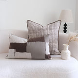 Light-luxury Brown-toned Piping Cushion Patchwork Lumbar Pillowcase