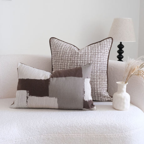 Light-luxury Brown-toned Piping Cushion Patchwork Lumbar Pillowcase
