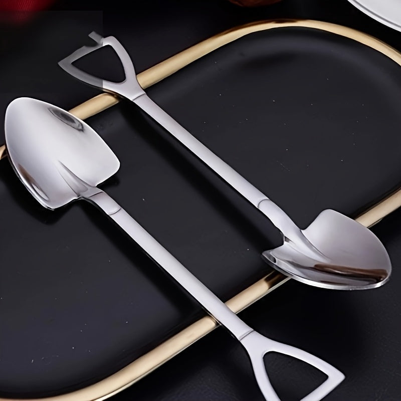 A set of 5 stainless steel ice cream spoons, creative shovel design, suitable for dessert, tea, coffee, family, kitchen, restaurant Julia M LifeStyles