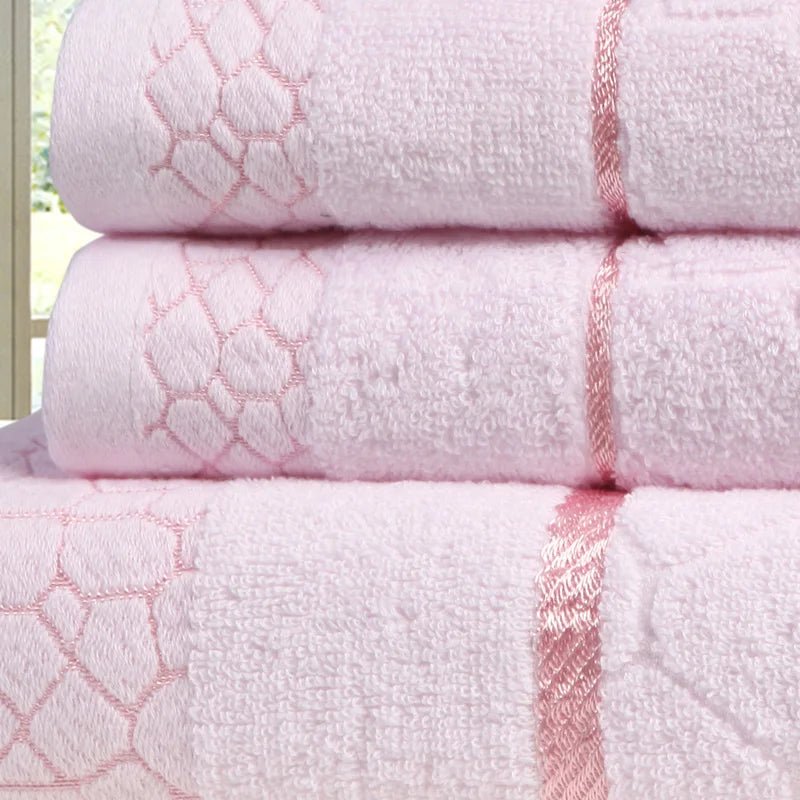 Julia M Lifestyles 3pcs Cotton Towel Set - Pink Geometric Design - Julia M LifeStyles