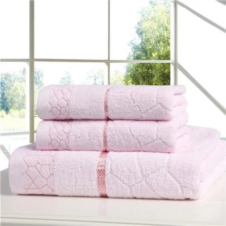 Julia M Lifestyles 3pcs Cotton Towel Set - Pink Geometric Design - Julia M LifeStyles