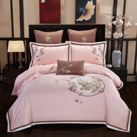 4-piece embroidered bedding set 4-piece embroidered bedding set CJJJJFCS00943-01 pink-200 230cm duvet covers 225