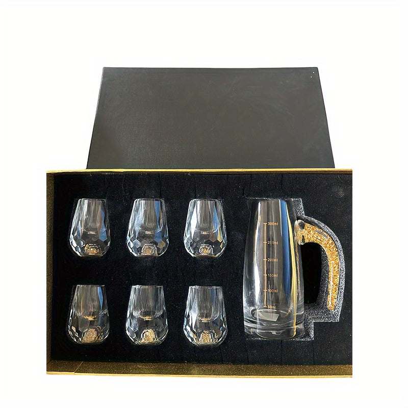 Luxury Crystal Whiskey Glass Set with Golden Foil - 6 Glasses & Decanter