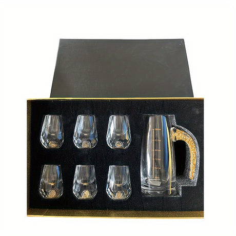 Luxury Crystal Whiskey Glass Set with Golden Foil - 6 Glasses & Decanter